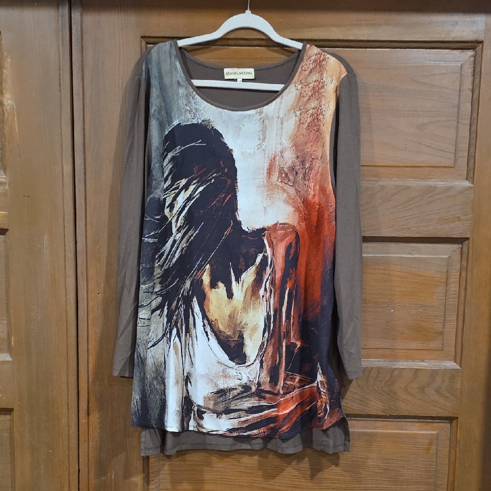 Artistic Long Sleeve Tunic - Multicolor